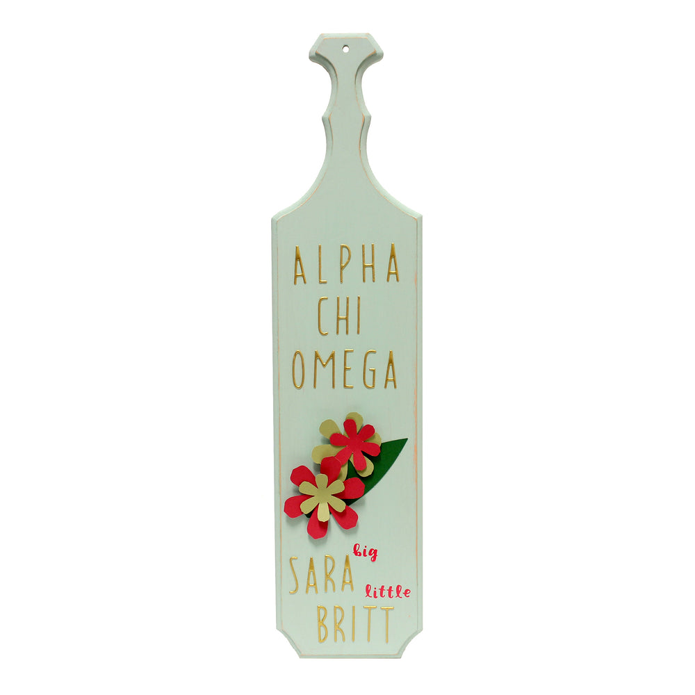 Custom Greek paddle crafted from pine wood, perfect for sorority or fraternity symbols