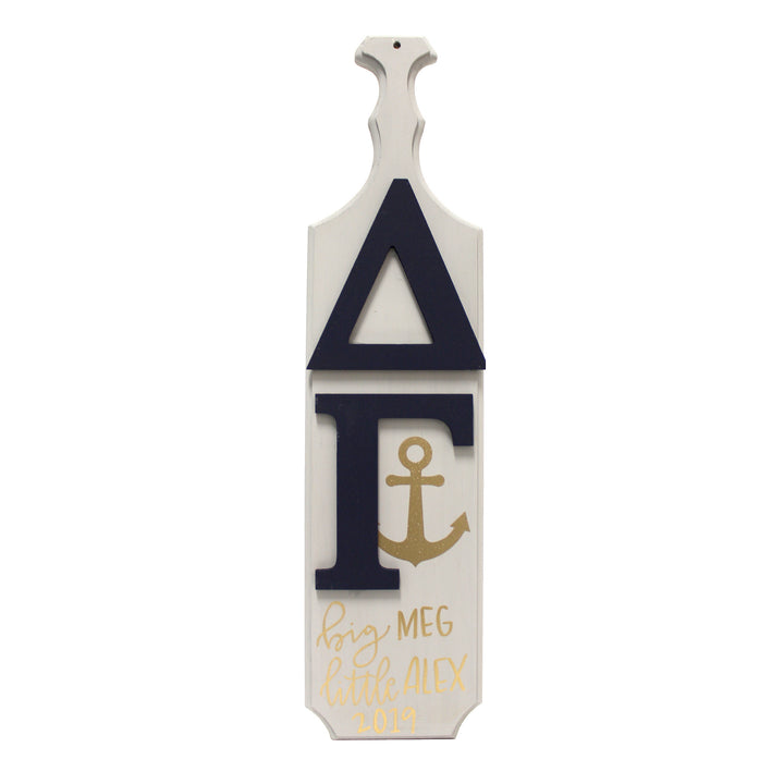 Sorority/Fraternity pine paddle, a symbol of unity and tradition, featuring a classic Greek shape with personalized details