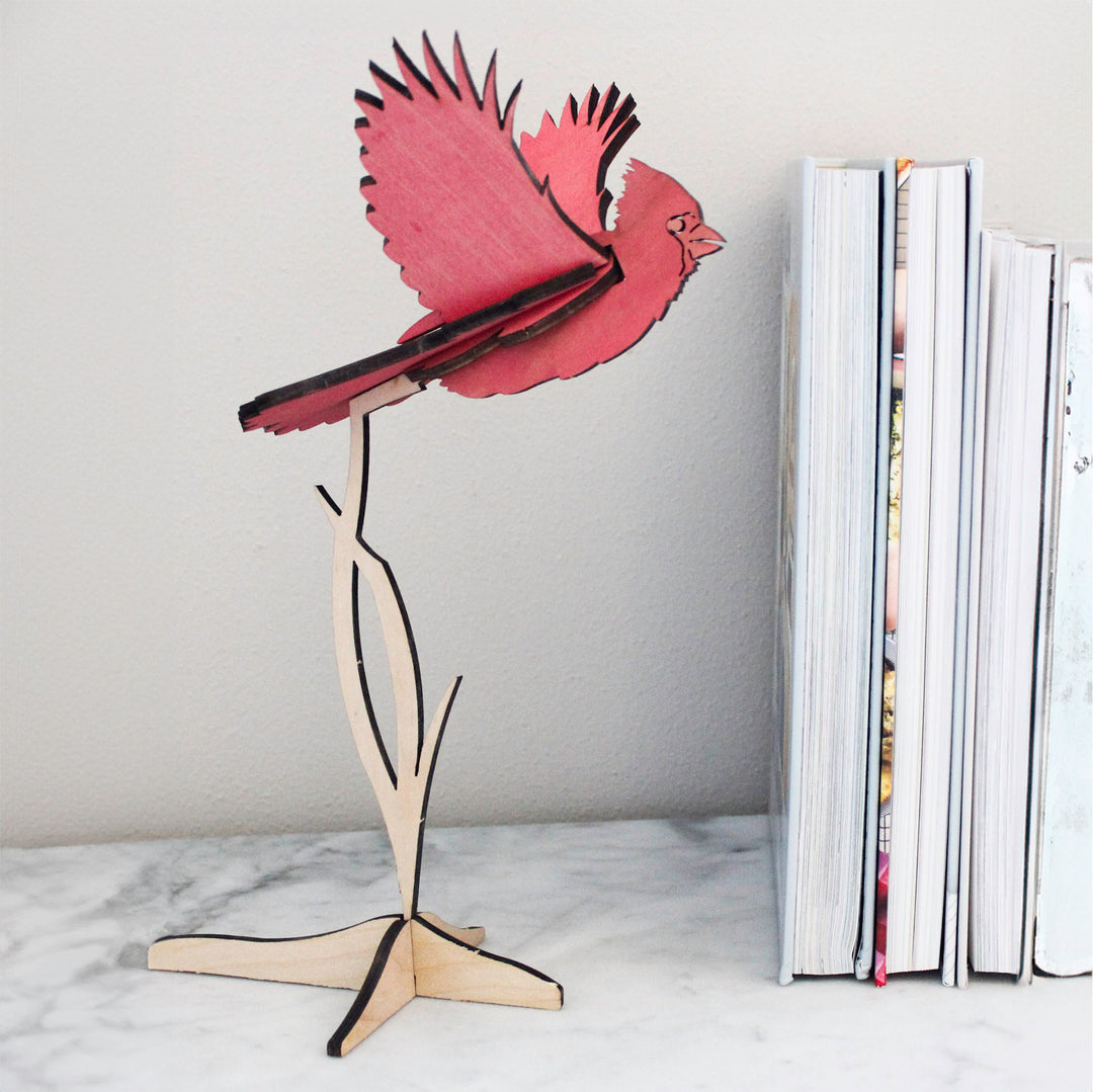 3D Wooden Bird, Cardinal