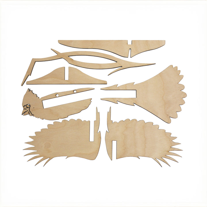 3D Wooden Bird, Cardinal